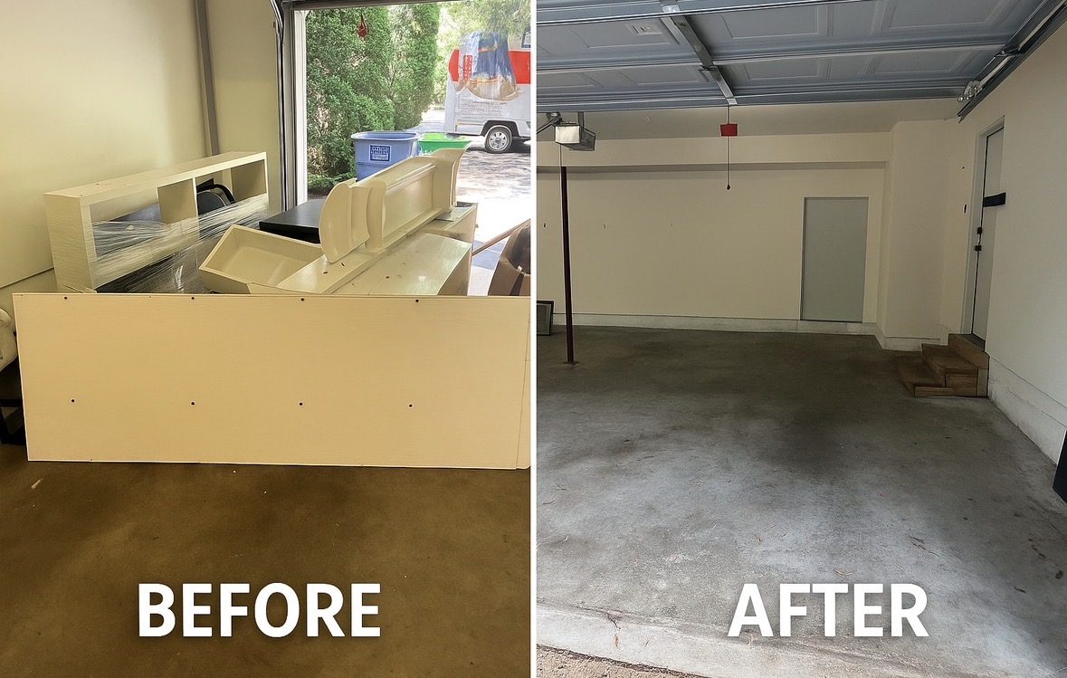 Garage cleanout before and after in Pantops Charlottesville VA